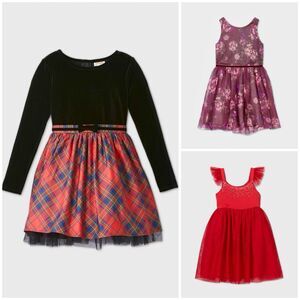 Cat & Jack New Bundle Black Velvet Red Tulle Tutu Plaid Shimmer Dress S 6/6X